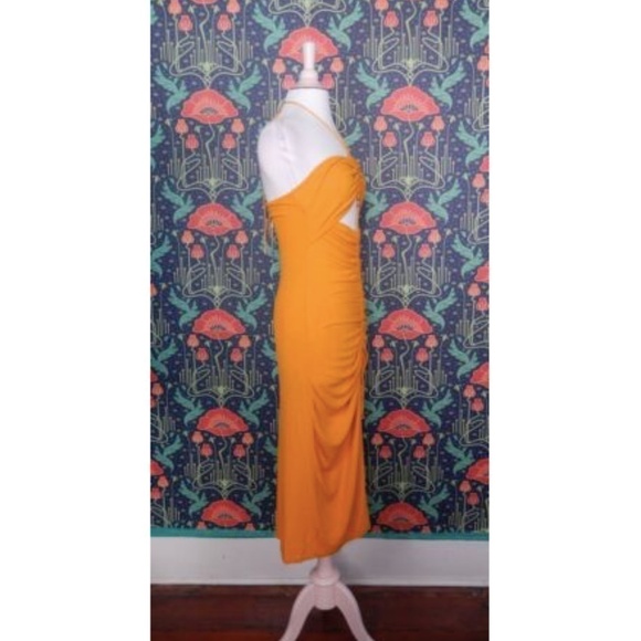AmyLynn Mustard Yellow Orange Halter Knit Sexy Cut Out Vega Dress - Picture 6 of 7